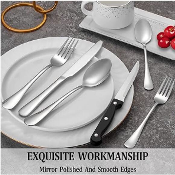 Stainless Steel Flatware Silverware Set with Steak Knives Service for 4 - Picture 3 of 5